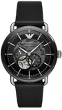 Buy Shop Emporio Armani Meccanico Skeleton Black Dial Black Leather Strap Watch For Men - AR60026 USA Online