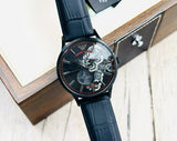 Buy Shop Emporio Armani Meccanico Skeleton Black Dial Black Leather Strap Watch For Men - AR60046 USA Online