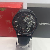 Buy Shop Emporio Armani Meccanico Skeleton Black Dial Black Leather Strap Watch For Men - AR60046 USA Online