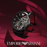 Buy Shop Emporio Armani Meccanico Skeleton Black Dial Black Leather Strap Watch For Men - AR60046 USA Online