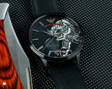 Buy Shop Emporio Armani Meccanico Skeleton Black Dial Black Leather Strap Watch For Men - AR60046 USA Online