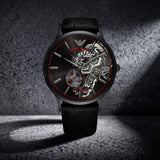 Buy Shop Emporio Armani Meccanico Skeleton Black Dial Black Leather Strap Watch For Men - AR60046 USA Online