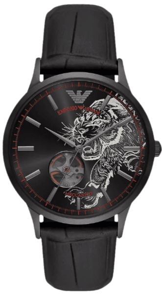 Buy Shop Emporio Armani Meccanico Skeleton Black Dial Black Leather Strap Watch For Men - AR60046 USA Online