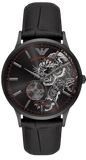 Buy Shop Emporio Armani Meccanico Skeleton Black Dial Black Leather Strap Watch For Men - AR60046 USA Online