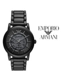 Buy Shop Emporio Armani Meccanico Skeleton Black Dial Black Steel Strap Watch For Men - AR60045 USA Online