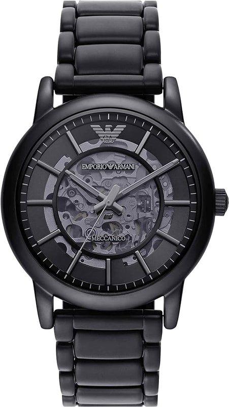 Buy Shop Emporio Armani Meccanico Skeleton Black Dial Black Steel Strap Watch For Men - AR60045 USA Online