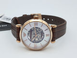 Buy Shop Emporio Armani Meccanico Skeleton Mother of Pearl Dial Brown Leather Strap Watch For Women - AR1993 USA Online