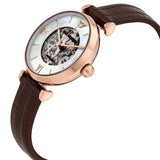 Buy Shop Emporio Armani Meccanico Skeleton Mother of Pearl Dial Brown Leather Strap Watch For Women - AR1993 USA Online