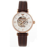 Buy Shop Emporio Armani Meccanico Skeleton Mother of Pearl Dial Brown Leather Strap Watch For Women - AR1993 USA Online