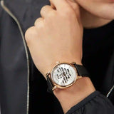 Buy Shop Emporio Armani Meccanico Skeleton Silver Dial Black Leather Strap Watch For Men - AR60031 USA Online