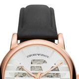 Buy Shop Emporio Armani Meccanico Skeleton Silver Dial Black Leather Strap Watch For Men - AR60031 USA Online