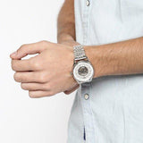 Buy Shop Emporio Armani Meccanico Skeleton Silver Dial Silver Steel Strap Watch For Men - AR1945 USA Online