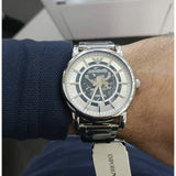 Buy Shop Emporio Armani Meccanico Skeleton Silver Dial Silver Steel Strap Watch For Men - AR1980 USA Online