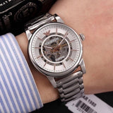 Buy Shop Emporio Armani Meccanico Skeleton Silver Dial Silver Steel Strap Watch For Men - AR1980 USA Online