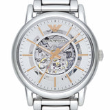 Buy Shop Emporio Armani Meccanico Skeleton Silver Dial Silver Steel Strap Watch For Men - AR1980 USA Online