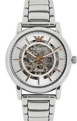 Buy Shop Emporio Armani Meccanico Skeleton Silver Dial Silver Steel Strap Watch For Men - AR1980 USA Online