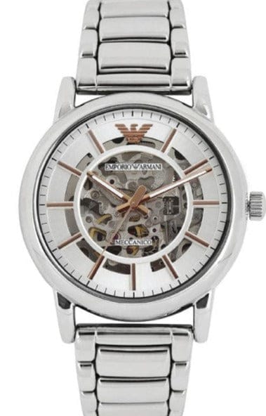 Buy Shop Emporio Armani Meccanico Skeleton Silver Dial Silver Steel Strap Watch For Men - AR1980 USA Online