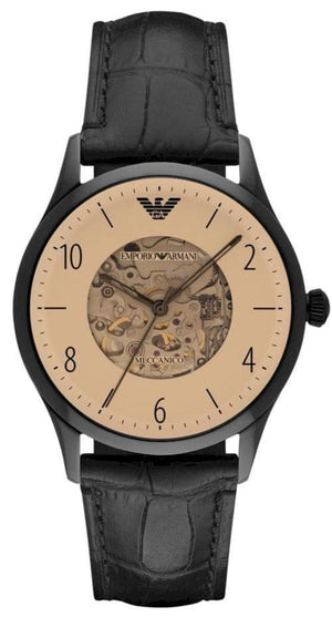 Buy Shop Emporio Armani Meccanico White Dial Black Leather Strap Watch For Men - AR1923 USA Online