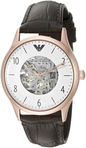 Buy Shop Emporio Armani Meccanico White Dial Brown Leather Strap Watch For Men - AR1920 USA Online