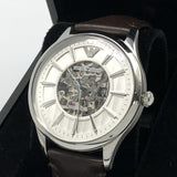 Buy Shop Emporio Armani Meccanico White Dial Brown Leather Strap Watch For Men - AR1946 USA Online