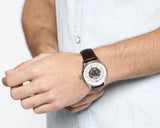 Buy Shop Emporio Armani Meccanico White Dial Brown Leather Strap Watch For Men - AR1946 USA Online