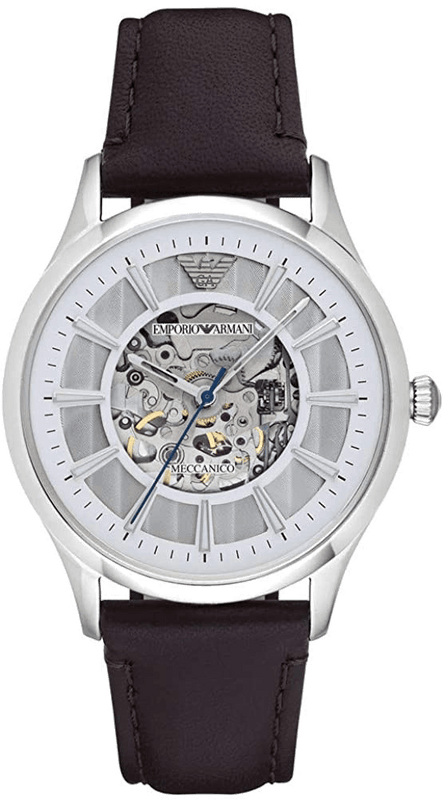 Buy Shop Emporio Armani Meccanico White Dial Brown Leather Strap Watch For Men - AR1946 USA Online