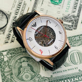 Buy Shop Emporio Armani Meccanico White Skeleton Dial Black Leather Strap Watch For Men - AR1924 USA Online
