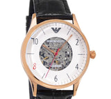 Buy Shop Emporio Armani Meccanico White Skeleton Dial Black Leather Strap Watch For Men - AR1924 USA Online