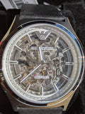Buy Shop Emporio Armani Meccanico White Skeleton Dial Black Leather Strap Watch For Men - AR60003 USA Online