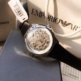 Buy Shop Emporio Armani Meccanico White Skeleton Dial Black Leather Strap Watch For Men - AR60003 USA Online