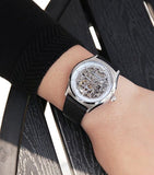 Buy Shop Emporio Armani Meccanico White Skeleton Dial Black Leather Strap Watch For Men - AR60003 USA Online