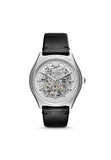 Buy Shop Emporio Armani Meccanico White Skeleton Dial Black Leather Strap Watch For Men - AR60003 USA Online