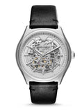 Buy Shop Emporio Armani Meccanico White Skeleton Dial Black Leather Strap Watch For Men - AR60003 USA Online