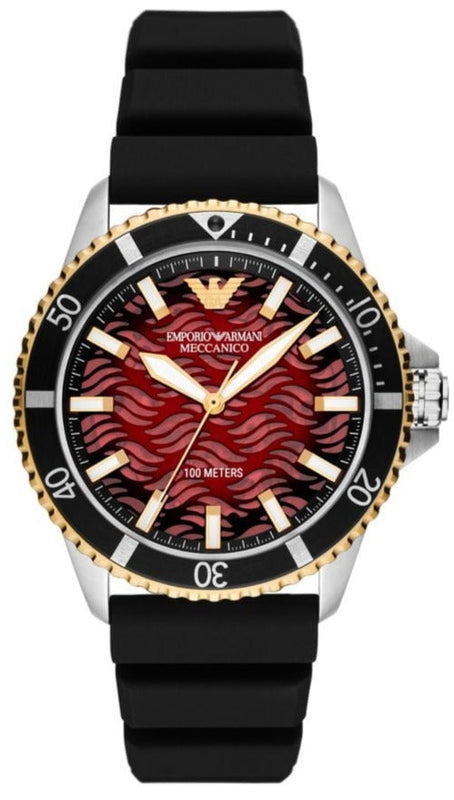 Buy Shop Emporio Armani Meccanico Automatic Red Dial Black Silicon Strap Watch For Men - AR60070 USA Online