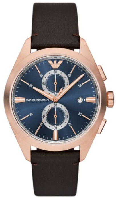 Buy Shop Emporio Armani Claudio Chronograph Blue Dial Brown Leather Strap Watch For Men - AR11554 USA Online