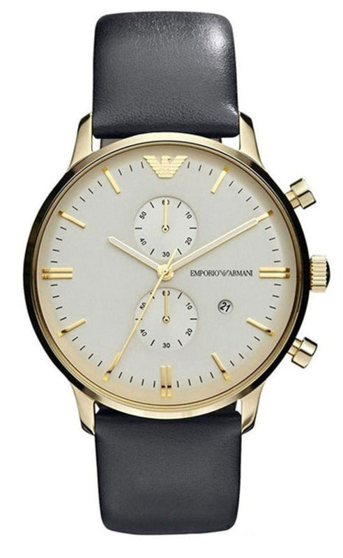 Buy Shop Emporio Armani Gianni Beige Dial Grey Leather Strap Watch For Men - AR0386 USA Online