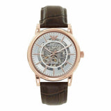 Buy Shop Emporio Armani Meccanico Silver Skeleton Dial Brown Leather Strap Watch For Men - AR1983 USA Online