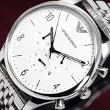 Buy Shop Emporio Armani Classic Chronograph Silver Dial Silver Steel Strap Watch For Men - AR1879 USA Online
