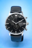 Buy Shop Emporio Armani Gianni Chronograph Black Dial Black Leather Strap Watch For Men - AR0397 USA Online