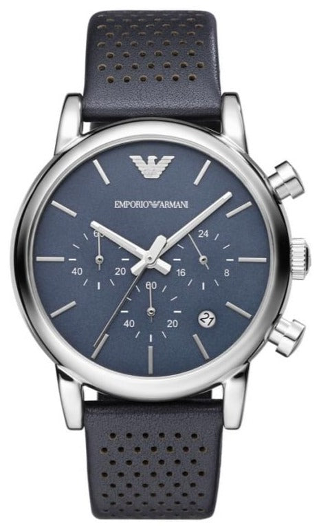 Buy Shop Emporio Armani Luigi Chronograph Blue Dial Black Leather Strap Watch For Men - AR1736 USA Online