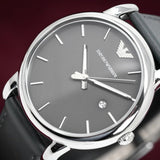 Buy Shop Emporio Armani Classic Quartz Grey Dial Grey Leather Strap Watch For Men - AR1730 USA Online