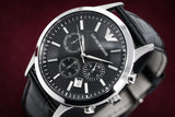 Buy Shop Emporio Armani Renato Chronograph Black Dial Black Leather Strap Watch For Men - AR2447 USA Online