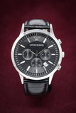 Buy Shop Emporio Armani Renato Chronograph Black Dial Black Leather Strap Watch For Men - AR2447 USA Online