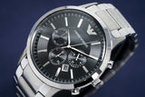 Emporio Armani Sportivo Chronograph Black Dial Silver Steel Strap Watch For Men - AR2460