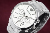 Buy Shop Emporio Armani Renato Chronograph Cream Dial Silver Steel Strap Watch For Men - AR2458 USA Online