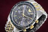 Emporio Armani Tazio Chronograph Blue Dial Gold & Silver Stainless Steel Strap Watch For Men - AR8030