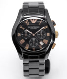 Emporio Armani Valente Ceramica Chronograph Black Dial Black Steel Strap Watch For Men - AR1410