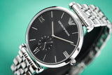 Emporio Armani Retro Black Dial Silver Steel Strap Watch For Men - AR1676