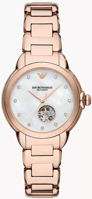 Buy Shop Emporio Armani Mia Meccanico Mother of Pearl Dial Rose Gold Steel Strap Watch for Women - AR60072 USA Online