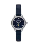 Buy Shop Emporio Armani Mia Moonphase Blue Dial Blue Leather Strap Watch for Women - AR11629 USA Online